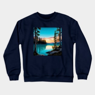 Serene Pine Tree Lake Sunset Crewneck Sweatshirt